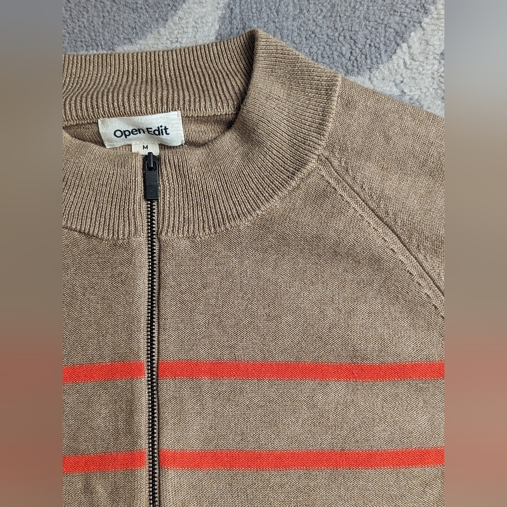 ·Open Edit Half Zip Mock Neck Sweater in Orange/tan Sz M